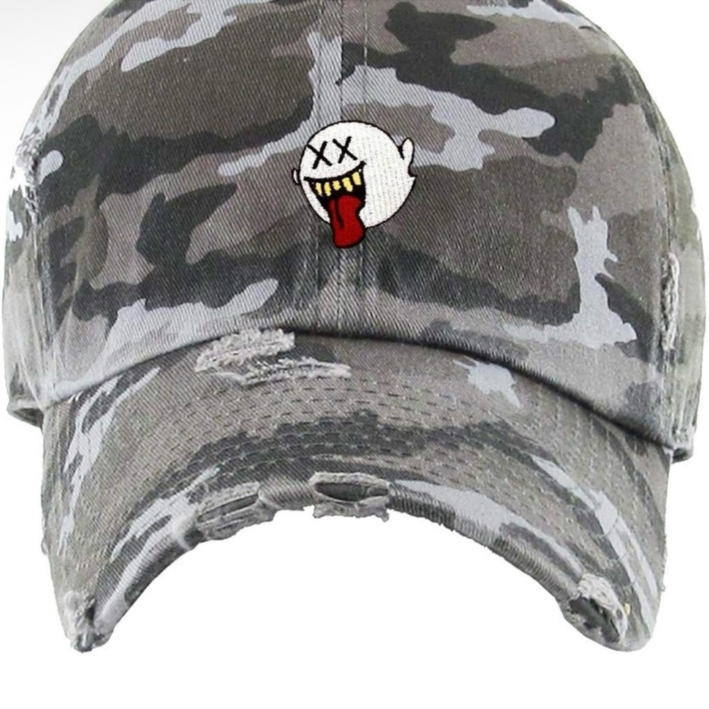 Camo Distressed Cap with Embroidered Patch